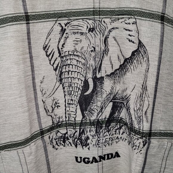 African Elephant Printed Kikoy Shirt Adult XL Beige Uganda Woven Hemp Pockets - Picture 4 of 12